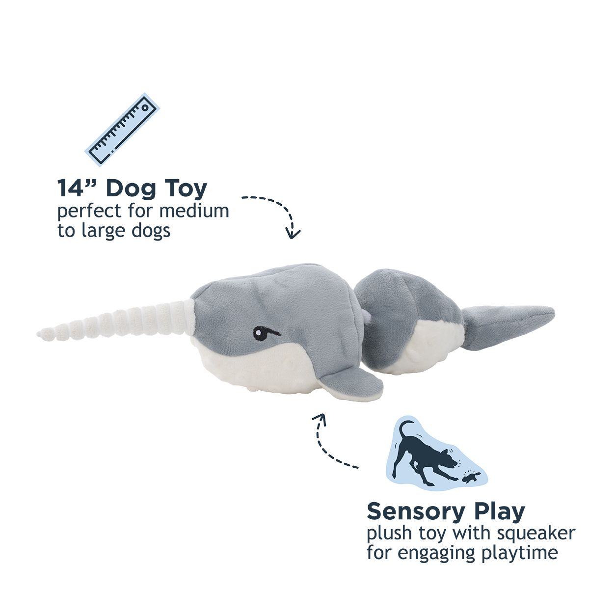 Narwhal Jointed Shake Play Dog Toy