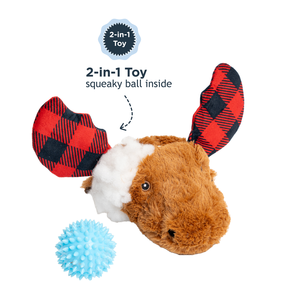 Red Antler Moose 2-in-1 Fetch Ball Dog Toy